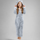 One-piece Children's Cute Solid Color Warm Double-sided Velvet Pajamas Cartoon Plush Loungewear