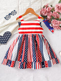 Independence Day Baby Girls Striped Star Milk Silk Printed Splicing Dress