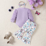 Baby Girl Long Sleeve Ribbed Stitching Puff Sleeve 2 Pcs Sets