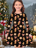 2-10T Kid Girl Christmas Long Sleeve Fashion Casual 3D Print Dresses