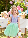 Kid Girl Flying Sleeve Suspender Mesh Sequins Mermaid Princess Dresses