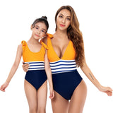 Parent-child Swimsuit New Striped Color Matching One-piece Bikini Mother and Daughter Swimsuit