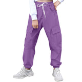 2-10T Kid Girl Solid Pockets Drawstring Overalls Trousers Pants