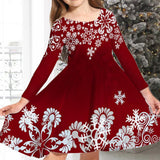 Princess Dress Girls Skirt New Swing Dress Christmas Long Sleeve Crew Neck Skirt