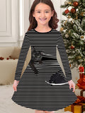 2-10T Kid Girl Christmas Long Sleeve Fashion Casual 3D Print Dresses
