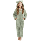 One-piece Children's Cute Solid Color Warm Double-sided Velvet Pajamas Cartoon Plush Loungewear