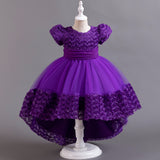 Kid Girl 3D Flower Tutu Mesh Dance Performance Wedding Dresses