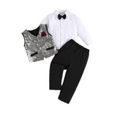 3-8Y Kid Boys Sequined Suit Piano Officiating Wedding 3 Pcs Set