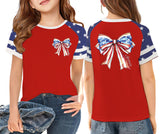 Kid Girl Independence Day American Flag Print Short Sleeve Loose T-shirt Tops