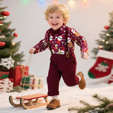 6M-8T Kid Baby Boy Overalls Christmas Suit 4 Pcs Set