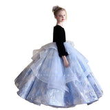 Kid Girl Host Evening Long Sleeve Birthday Show Piano Princess Dress