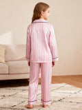 5-12Y Kid Girl Pajamas Autumn Winter Satin Long-sleeved Loungewear Pajamas