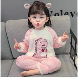 Kid Girl Autumn Winter Thickened Cute Coral Velvet Warm Flannel Pajamas