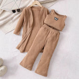 INS Girls Autumn Fashion Vest Pants Solid Color Long Sleeve Jacket Children's Casual Fashion Suit