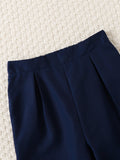 5-14Y Kid Girl Suit Dark Blue White Long-sleeved Suit 3 Pcs Set