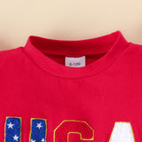 Kid Baby Summer USA Independence Day Embroidered Shorts 2 Pcs Set