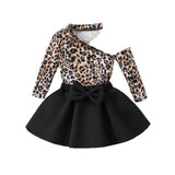 Princess Dress Personalized Slanted Shoulder Neck Long Sleeve Top Bow Lotus Leaf Skirt Set
