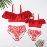 Family Matching Parent-child Tube Ruffle Split Swimsuits