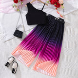 5-14T Kid Girl Summer Fashion Gradual Sling Vest Elastic Waist 2 Pcs Set