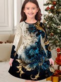 2-10T Kid Girl Christmas Long Sleeve Fashion Casual 3D Print Dresses