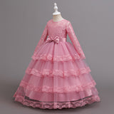 Princess Dress Dress Long Sleeve Lace Mesh Dress Bow Dress