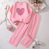 5-14Y Kid Girl Spring Autumn Love Long-sleeved Casual Suit 2 Pcs Set
