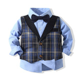 6M-5Y Kid Baby Boy Banquet Party Gentleman Plaid Suits 2 Pcs Set