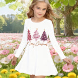 2-10T Kid Girl Crew Neck Long-sleeved Flower Casual Dresses