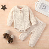 0-3M Baby Boy Girl Infants Twist Fabrics Solid Color Romper 2 Pcs Set