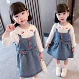 Kid Baby Girls Cherry Cowboy Suspenders Casual 2 Pcs Sets