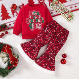 Baby Girls Autumn Christmas Monogram Print Flared 2 Pcs Sets