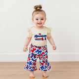 Independence Day Letter Embroidered Flying Sleeves Flared Short Sleeve Set 2 Pcs/Set