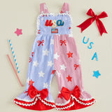 Independence Day Holiday USA Bow Star Stripe Jumpsuit Pants