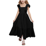 Kid Girl Summer Sweet Square Neck Flying Sleeve Backless Dresses