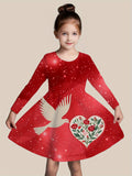 2-10T Kid Girl Christmas Long Sleeve Fashion Casual 3D Print Dresses
