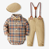 9M-3Y Baby Boy Plaid Gentleman Suit British Long Sleeves 4 Pcs Set