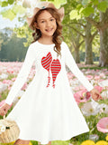 2-10T Kid Girl Crew Neck Long-sleeved Flower Casual Dresses