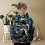 3-12T Kid Boy Girl Long-sleeved 3D Digital Game Console Astronaut Print Hoodie