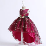 Kid Girls Princess Trailing Birthday Flower Host Piano Dress
