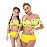 Family Matching Parent-child High Waist Sleeves Split Swimsuit