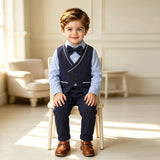 6M-8T Kid Baby Boy Suit Solid Formal 4 Pcs Set