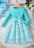 2-8Y Kid Baby Girls Solid Color Rose Flower Princess Dresses