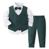 6M-5T Kid Baby Boys Suit British Style Striped 4 Pcs Set