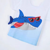 Kid Baby Boy Summer  Round Nec Knitted Cotton Shark Print T-shirt