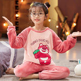 Kid Baby Girls Home Flannel Pajamas Cartoon Velvet Suit