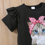 Kid Girls Summer Valentine's Day Cartoon Flying Sleeve 2 Pcs Set
