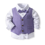 Kid Baby Boy British Striped Long-sleeved Performance Suit 3 Pcs Set