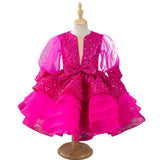 Kid Baby Girl Princess Sequined Mesh Bubble Sleeve Fluffy Dresses