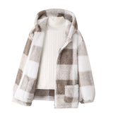 Men's and Women's Fashion Casual Plaid Warm Children's Top Hooded Plush Jacket
