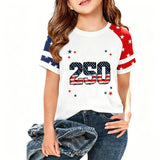 Kid Girl USA Independence Day 250th Anniversary Trend Loose Casual T-Shirt Tops